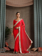 Red Poly Chiffon Fashion Saree