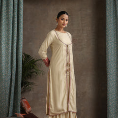 Geometric Embroidered Mirror Work A-Line Kurta With Sharara & Dupatta