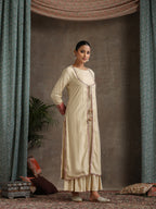 Geometric Embroidered Mirror Work A-Line Kurta With Sharara & Dupatta