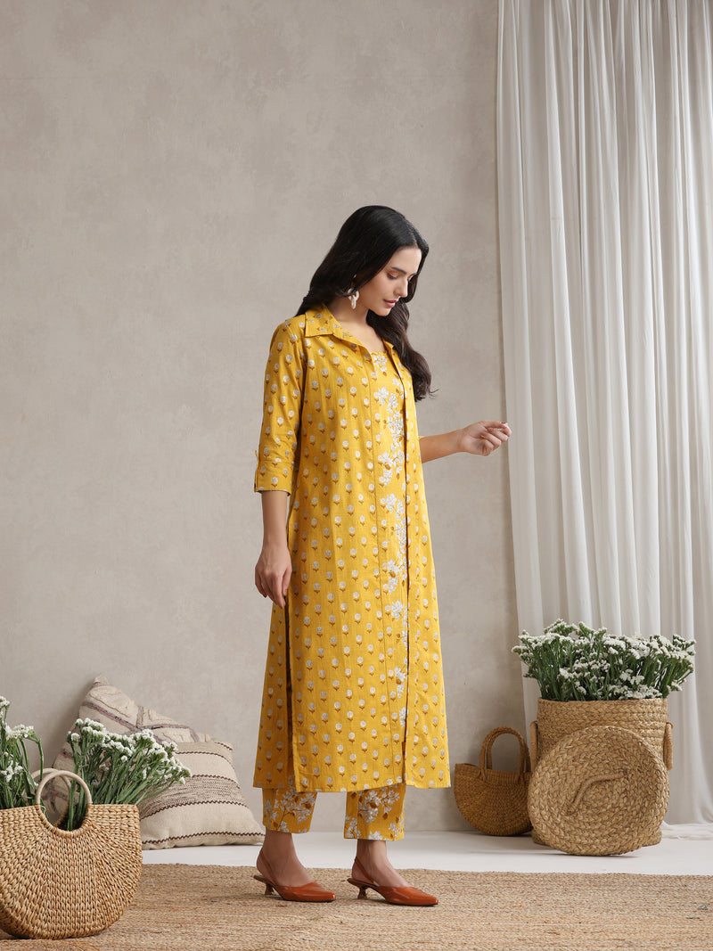 Yellow Floral & Polka Fusion Cotton Cord Set