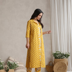 Yellow Floral & Polka Fusion Cotton Cord Set