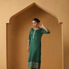 Khushal K Ethnic Motifs Embroidered Zari Notch Neck Straight Kurta set