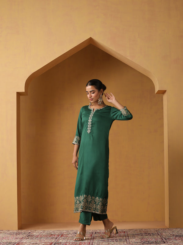 Khushal K Ethnic Motifs Embroidered Zari Notch Neck Straight Kurta set