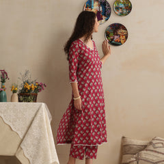 Khushal K Women Pink Floral Printed Regular Pure Cotton Kurta & Palazzo With Dupatta