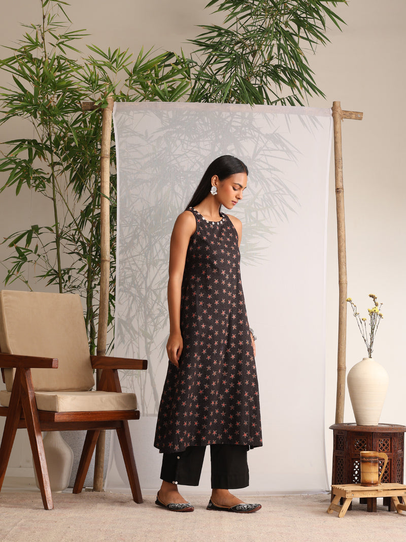 Khushal K Women Cotton kurta and palazzo with dupatta set - Black
