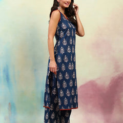 Ethnic Motifs Printed V-Neck Sleeveless Pure Cotton Kurta with Palazzo & Dupatta
