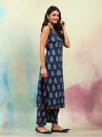 Ethnic Motifs Printed V-Neck Sleeveless Pure Cotton Kurta with Palazzo & Dupatta