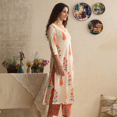 Khushal K Women Floral Off-White Printed Regular Pure Cotton Kurta & Palazzo With Dupatta
