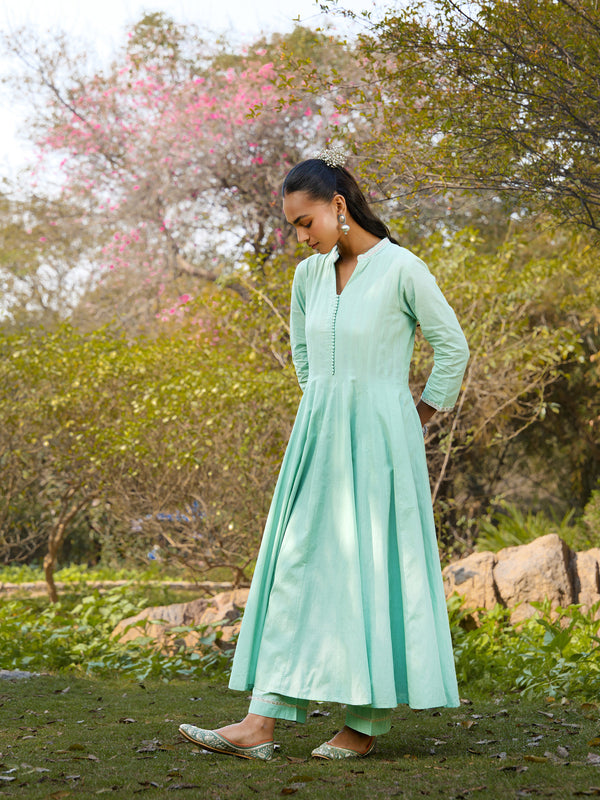 Khushal K Women Cotton Kurta and Palazzo With Dupatta Set - Green