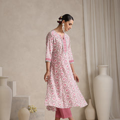 Women Floral Printed Angrakha Pure Cotton Kurta with Palazzos & With Dupatta