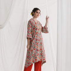 Floral Printed V-Neck Pure Cotton A-Line Kurta With Palazzos And Dupatta