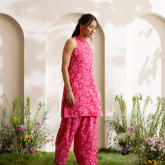 Khushal K Women Cotton Kurti With Farshi Salwar Set - Pink