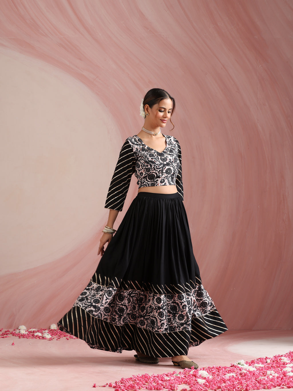 Floral Printed Gotta Patti Ready to Wear Lehenga & Choli With Dupatta