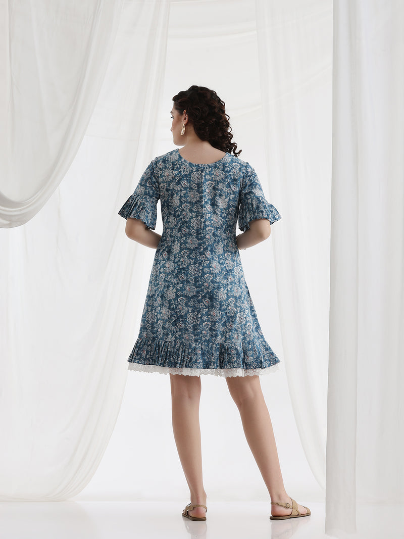 Women Floral Printed Cotton A-Line Above Knee Dress