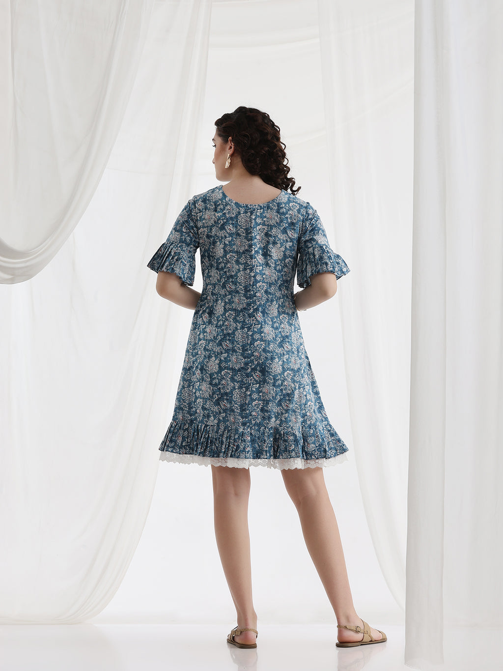 Women Floral Printed Cotton A-Line Above Knee Dress