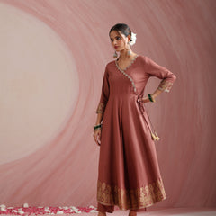 Women Ethnic Motifs Angrakha Thread Work Kurta with Trousers & With Dupatta