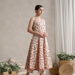 Women Cream Floral Printed Angrakha Pure Cotton Kurta with Palazzos & Dupatta