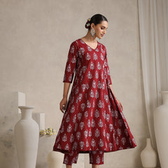 Floral Printed V-Neck A-Line Pure Cotton Kurta with Palazzos & With Dupatta