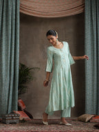Ethnic Motifs Printed Panelled A-Line Pure Cotton Kurta with Palazzos & Dupatta