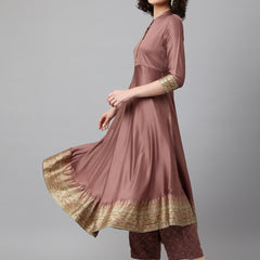 Brown solid Kurta with Trousers with dupatta
