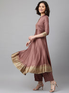 Brown solid Kurta with Trousers with dupatta