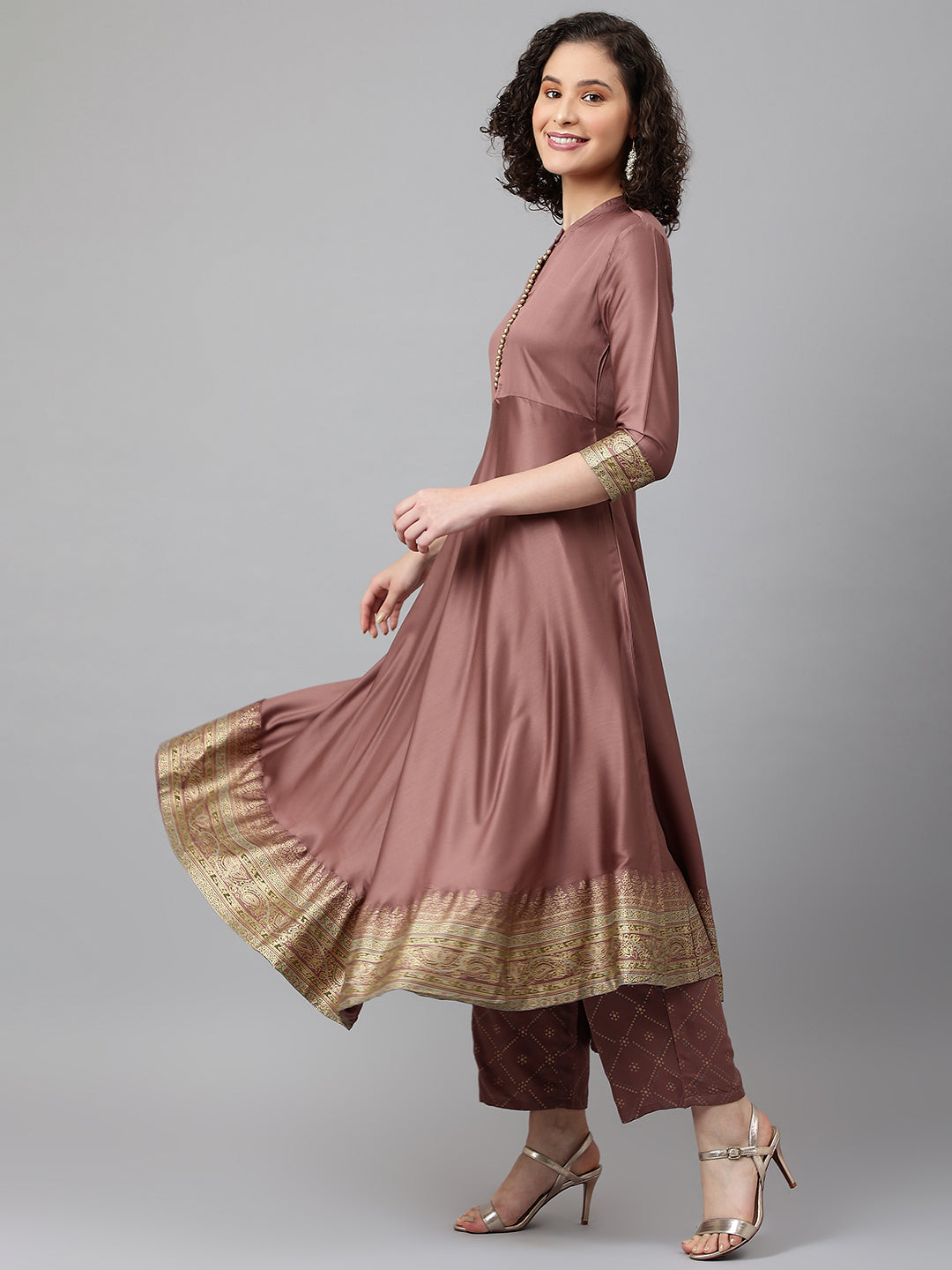 Brown solid Kurta with Trousers with dupatta