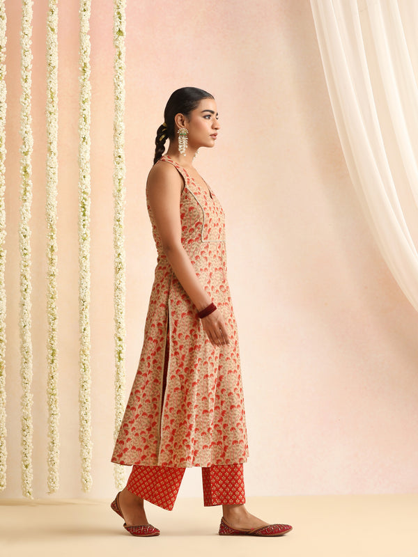 Women Floral Printed V-Neck Kurta with Trousers & Dupatta