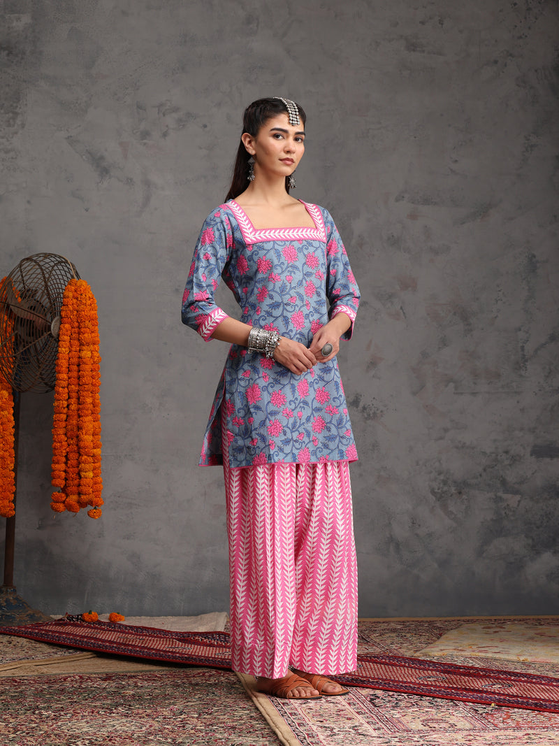 Khushal K Women Cotton Kurta Farsi Salwar Set - Blue