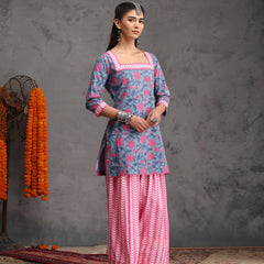 Khushal K Women Cotton Kurta Farsi Salwar Set - Blue