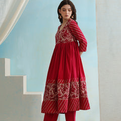 Floral Printed V-Neck Anarkali Kurta with Palazzos & Dupatta