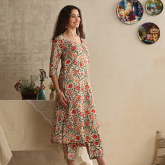 Khushal K Women Floral Printed Regular Pure Cotton White Kurta & Palazzo With Dupatta