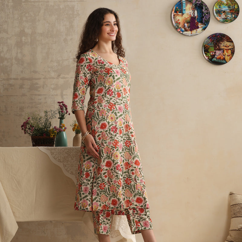 Women Floral Printed Regular Pure Cotton White Kurta & Palazzo with Dupatta - Khushal K - Image 5