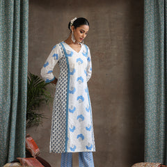 Women Floral Printed Cotton Kurta with Palazzo & Dupatta