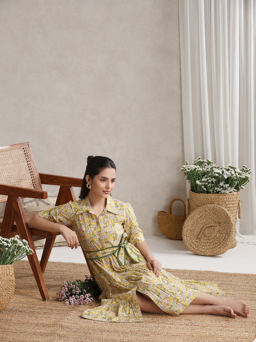 Women Floral Print Shirt Dress