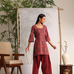 Khushal K Women Cotton kurti and Farshi Salwar with dupatta set - Maroon