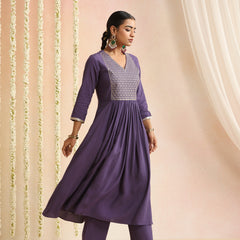 Ethnic Motifs Embroidered Empire Thread Work Kurta With Trousers & Dupatta