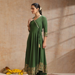 Women Solid Anarkali Kurta with Trousers & Dupatta