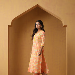 Geometric Printed Pure Cotton Straight Kurta With Palazzo And Dupatta