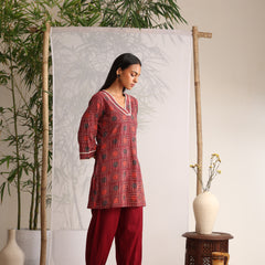 Khushal K Women Cotton kurti and Afghani Salwar with dupatta set - Maroon