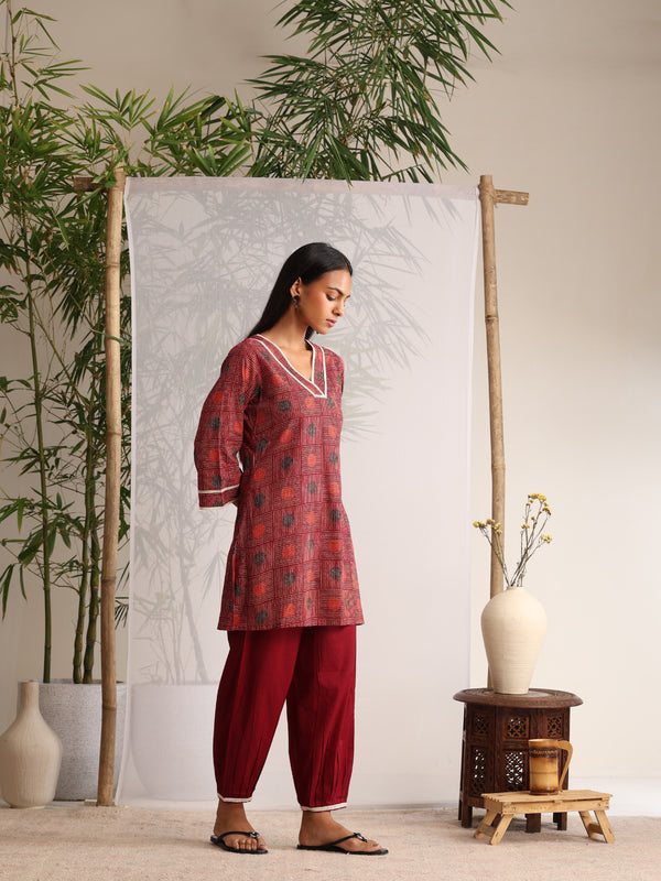 Khushal K Women Cotton kurti and Afghani Salwar with dupatta set - Maroon
