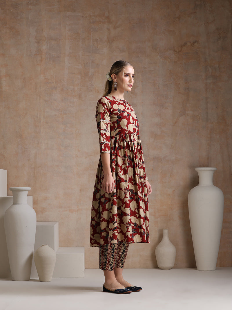Women Floral Printed Regular Pure Cotton Kurta with Palazzos & With Dupatta