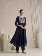 Floral Embroidered Sequinned Round Neck Anarkali Kurta With Palazzos & Dupatta