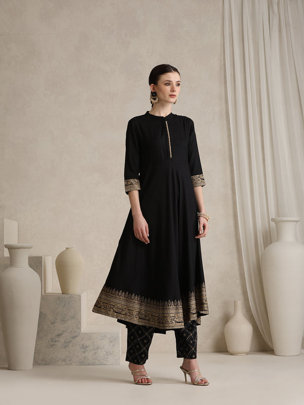Black printed Kurta with Palazzos with dupatta