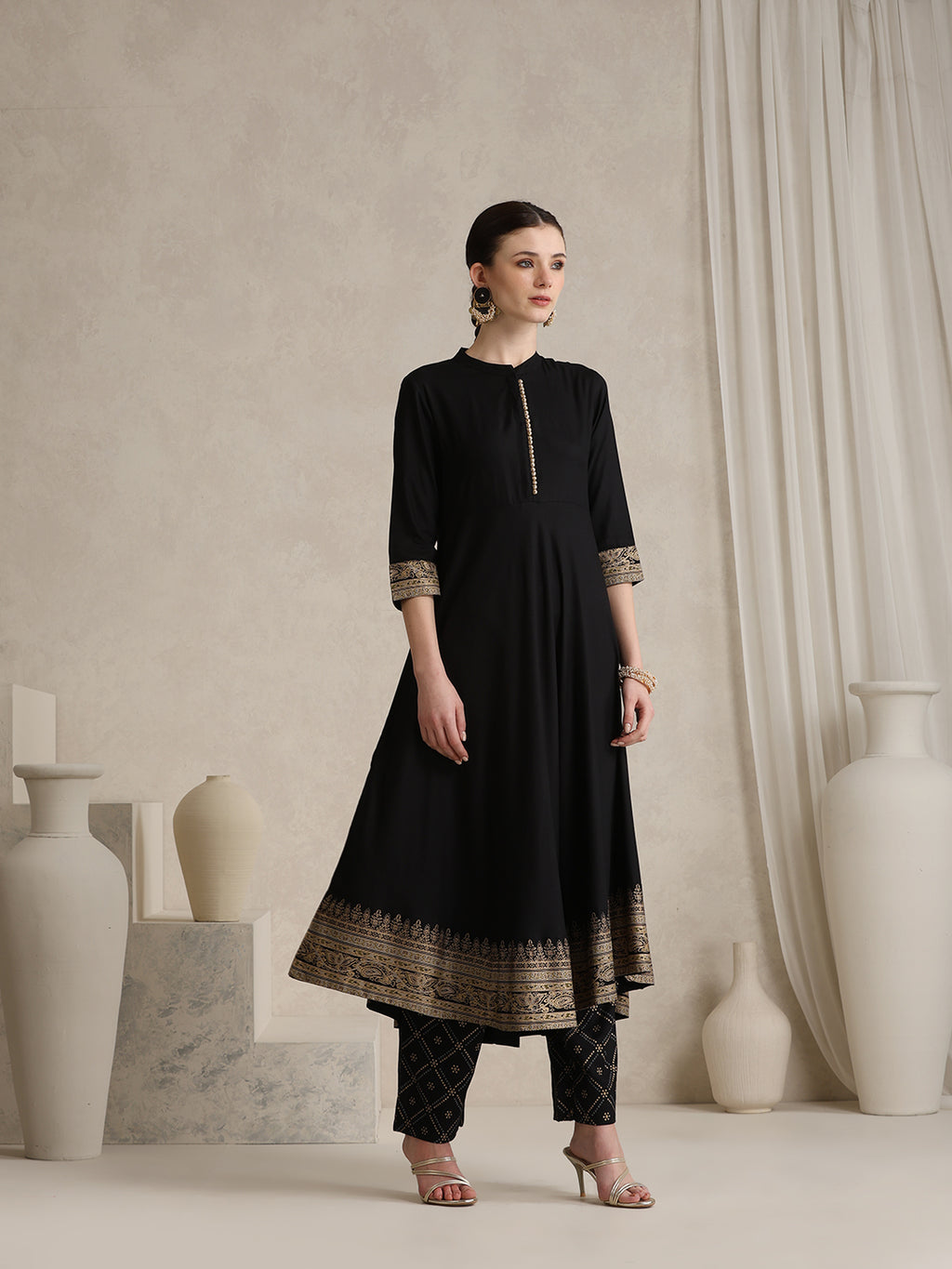 Black printed Kurta with Palazzos with dupatta