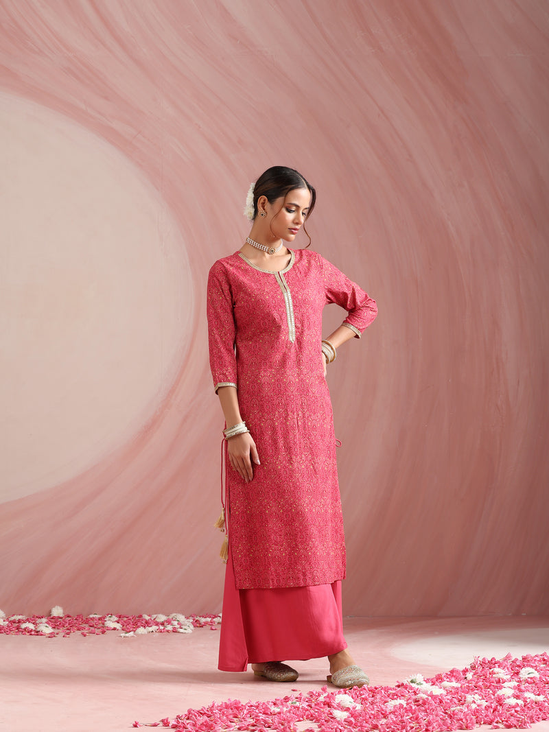 Pink Embroidered Kurta Set with Dupatta