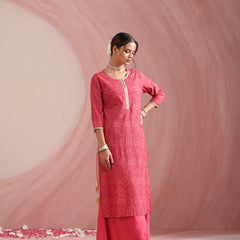 Pink Embroidered Kurta Set with Dupatta
