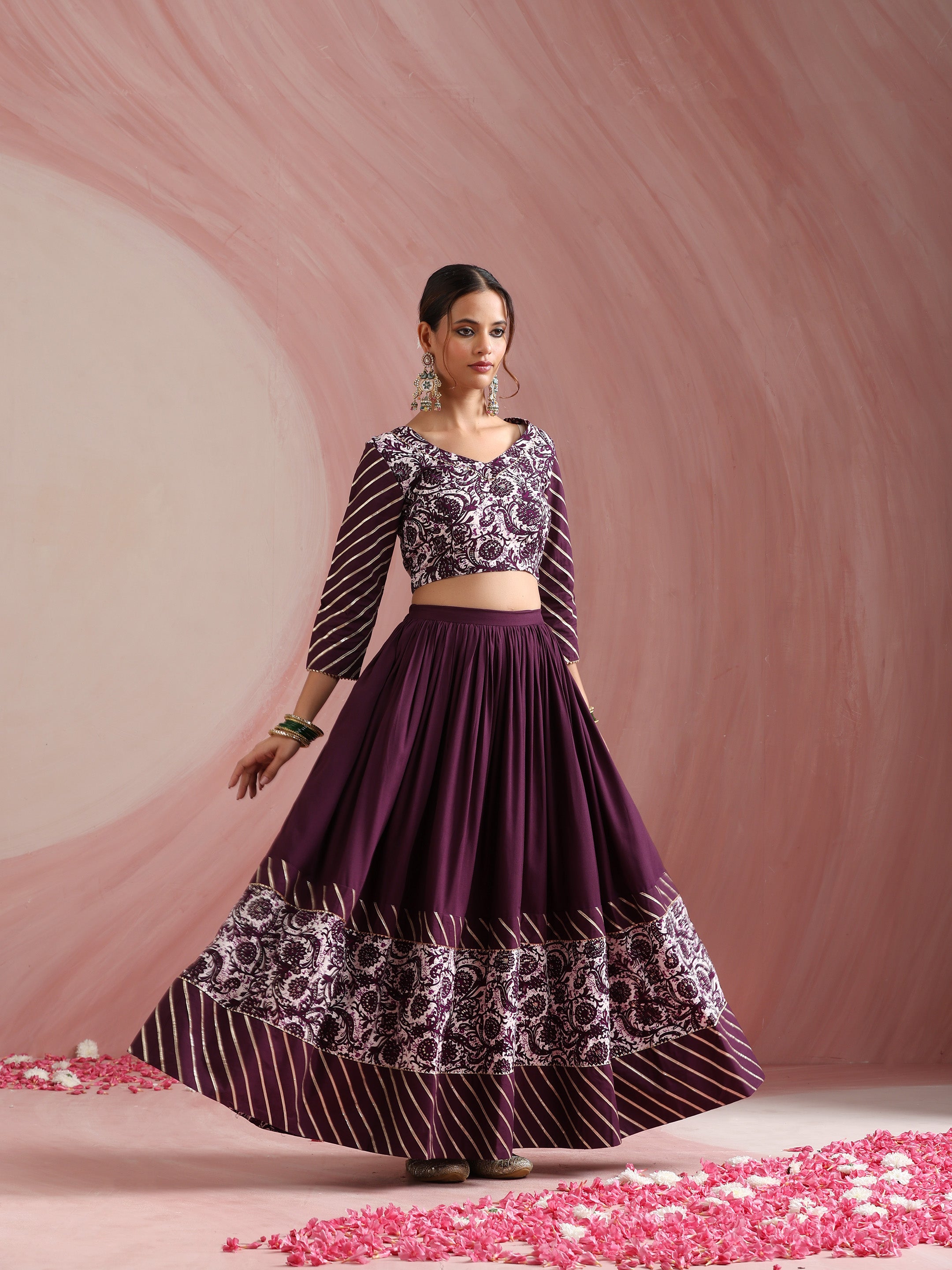 Floral Printed Gotta Patti Ready to Wear Lehenga & Choli With Dupatta