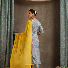 Floral Printed Panelled Pure Cotton Anarkali Kurta With Palazzo & Dupatta