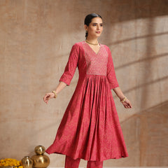 Rayon Anarkali Kurta Set featuring intricate  thread embroidery and a graceful, contrast Chiffon dupatta