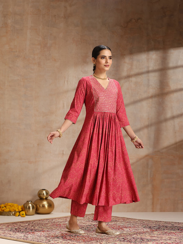 Rayon Anarkali Kurta Set featuring intricate  thread embroidery and a graceful, contrast Chiffon dupatta